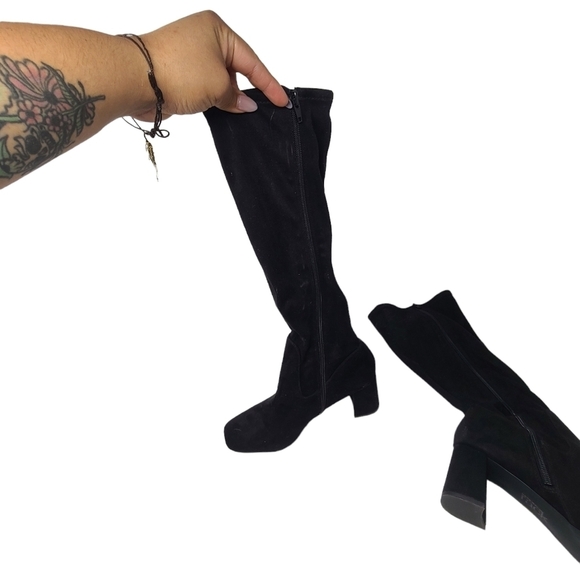 Nordstrom Rack Women's Black tall Fabric "Nalla" boots sz‎ 8.5 SQUARE TOE - Picture 3 of 5